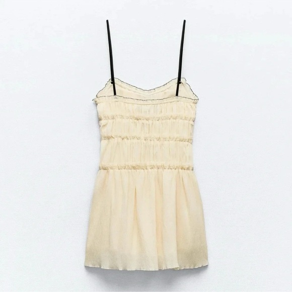 ZARA LITTLE BOW ECRU TEXTURED DRESS - Picture 7 of 11